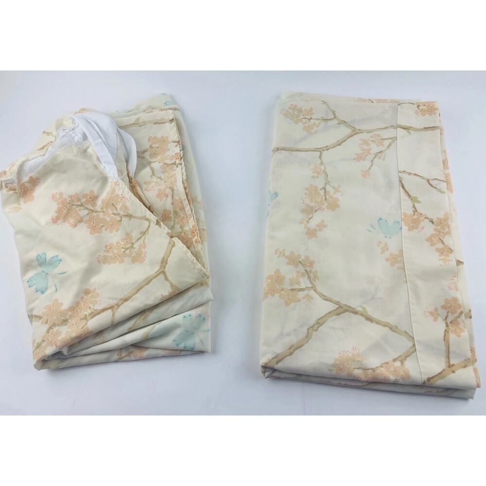 Vintage Lady Pepperell Sheet Set Blue Butterflies Cherry Blossom Fitted Flat HOL